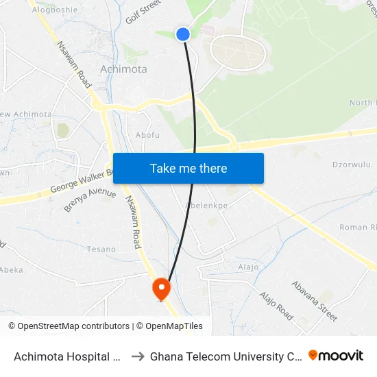 Achimota Hospital Curve to Ghana Telecom University College map