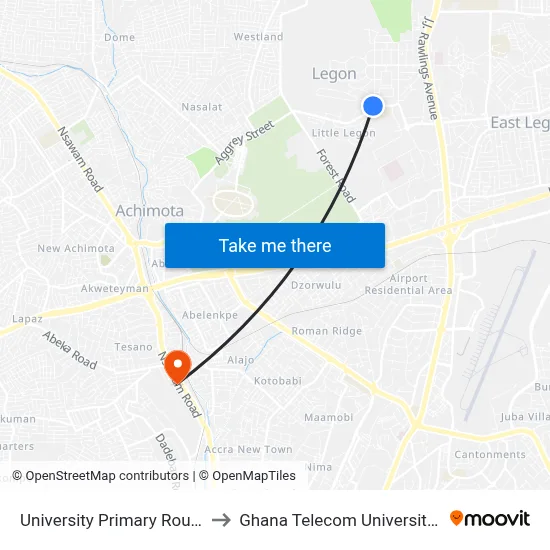 University Primary Roundabout to Ghana Telecom University College map