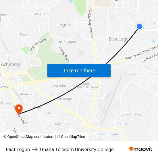 East Legon to Ghana Telecom University College map