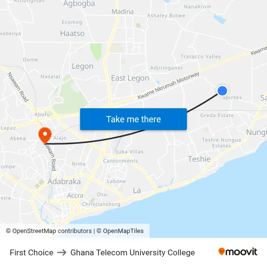 First Choice to Ghana Telecom University College map