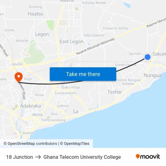 18 Junction to Ghana Telecom University College map