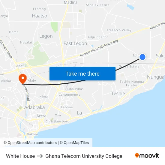 White House to Ghana Telecom University College map