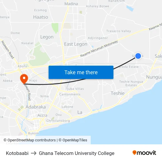 Kotobaabi to Ghana Telecom University College map