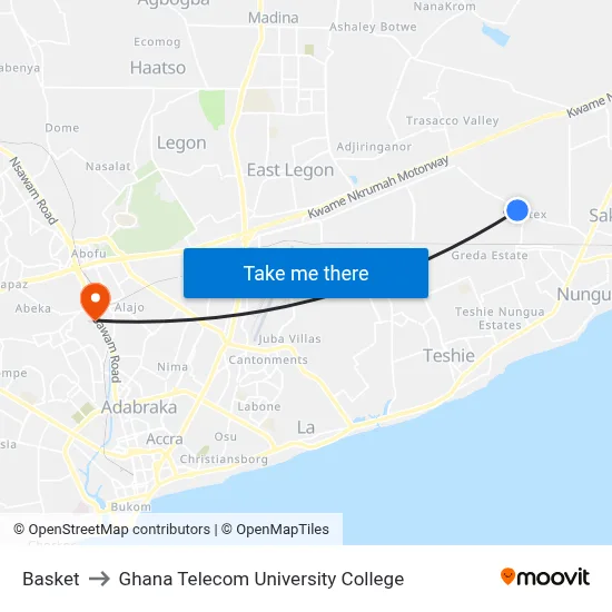 Basket to Ghana Telecom University College map