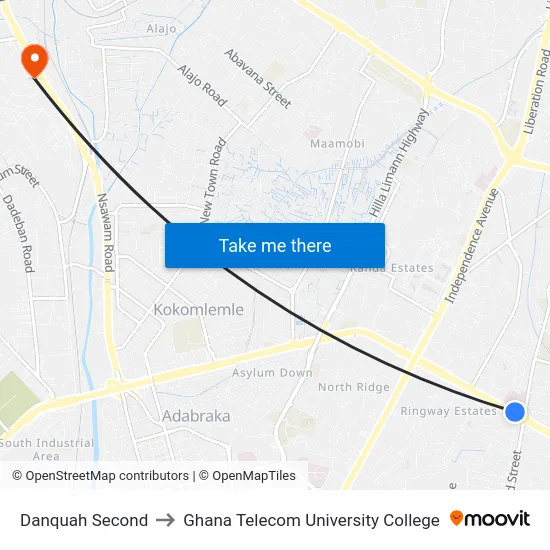 Danquah Second to Ghana Telecom University College map
