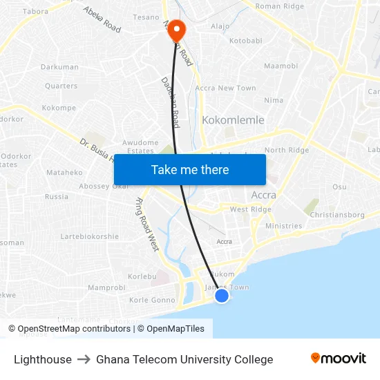 Lighthouse to Ghana Telecom University College map