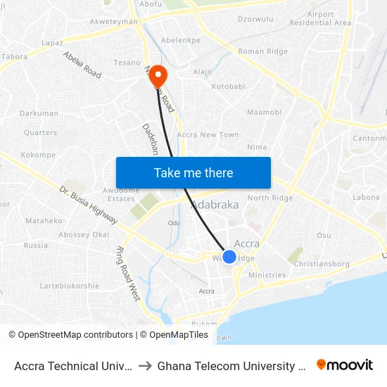 Accra Technical University to Ghana Telecom University College map