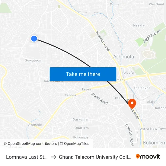 Lomnava Last Stop to Ghana Telecom University College map