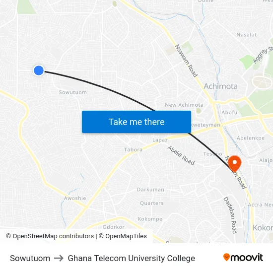 Sowutuom to Ghana Telecom University College map