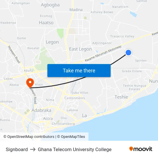 Signboard to Ghana Telecom University College map