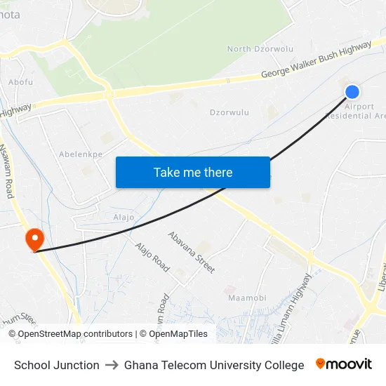 School Junction to Ghana Telecom University College map