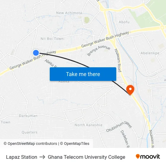 Lapaz Station to Ghana Telecom University College map