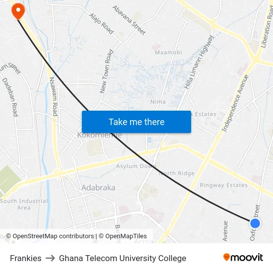 Frankies to Ghana Telecom University College map