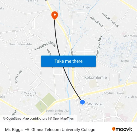 Mr. Biggs to Ghana Telecom University College map