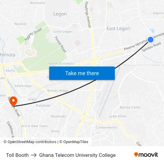 Toll Booth to Ghana Telecom University College map