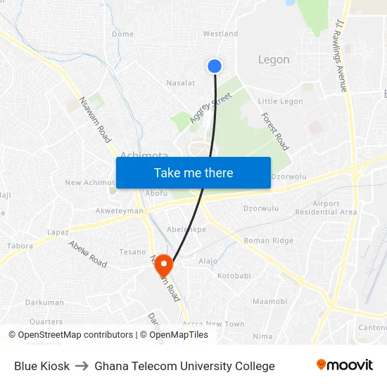 Blue Kiosk to Ghana Telecom University College map