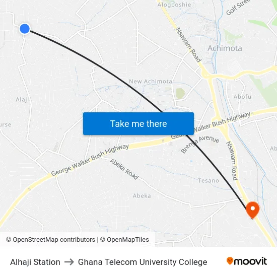 Alhaji Station to Ghana Telecom University College map