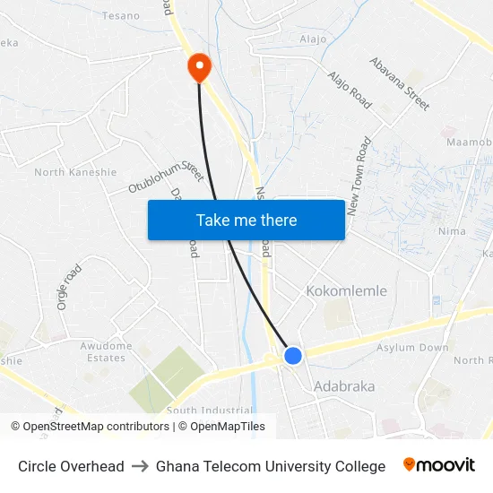 Circle Overhead to Ghana Telecom University College map