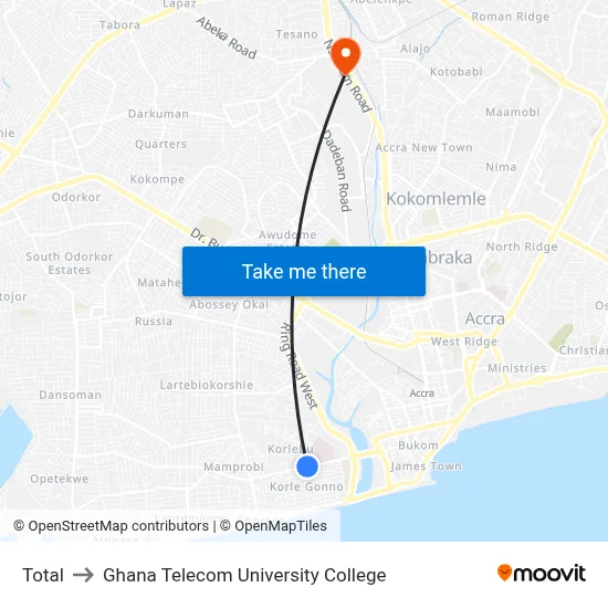 Total to Ghana Telecom University College map