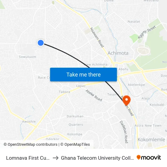 Lomnava First Curve to Ghana Telecom University College map
