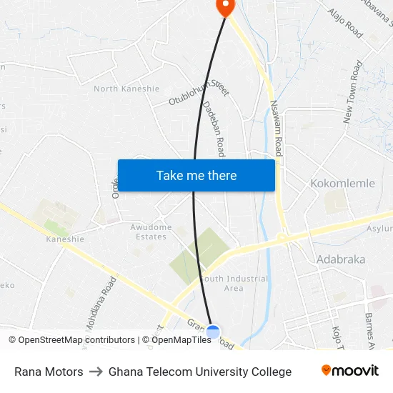 Rana Motors to Ghana Telecom University College map