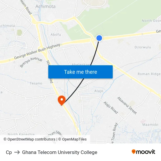 Cp to Ghana Telecom University College map