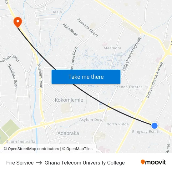 Fire Service to Ghana Telecom University College map