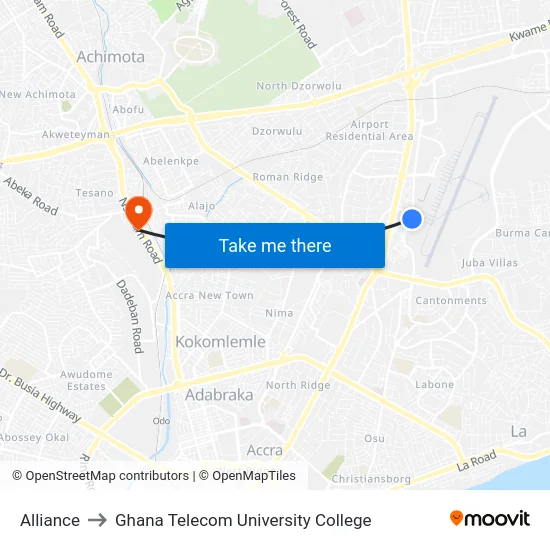 Alliance to Ghana Telecom University College map