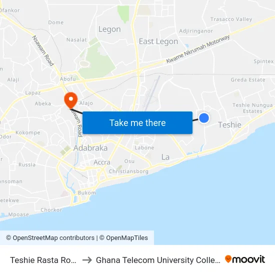 Teshie Rasta Road to Ghana Telecom University College map