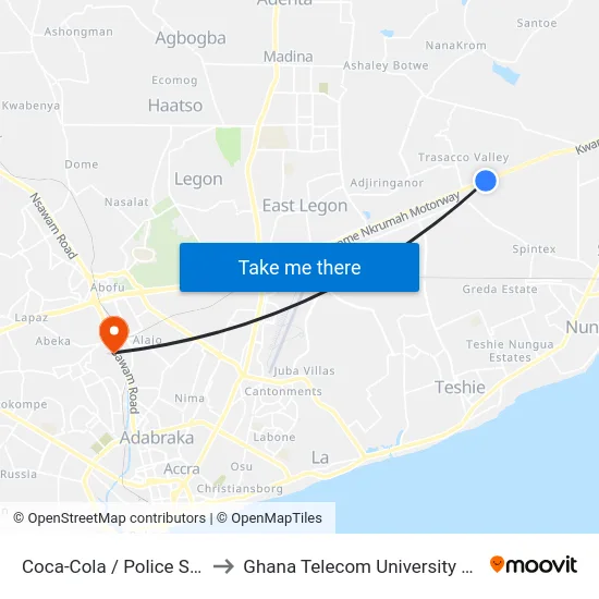 Coca-Cola / Police Station to Ghana Telecom University College map