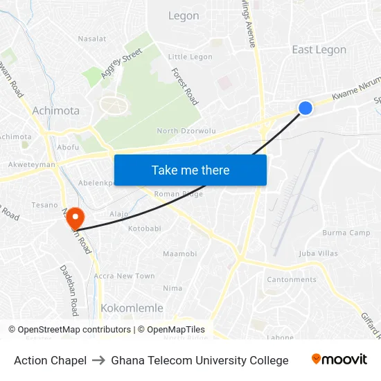 Action Chapel to Ghana Telecom University College map