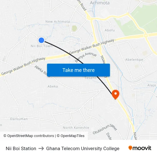 Nii Boi Station to Ghana Telecom University College map