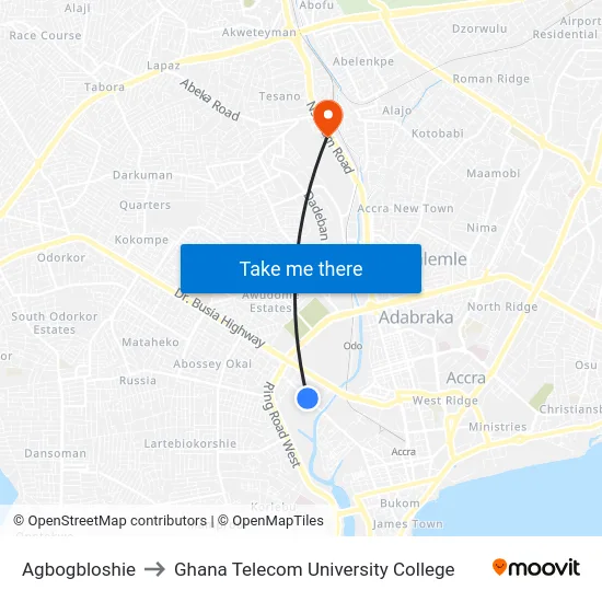 Agbogbloshie to Ghana Telecom University College map
