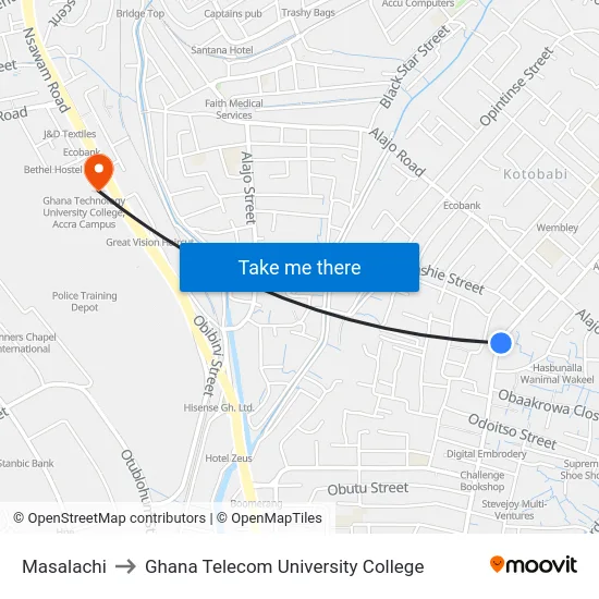 Masalachi to Ghana Telecom University College map