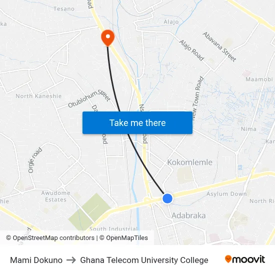 Mami Dokuno to Ghana Telecom University College map