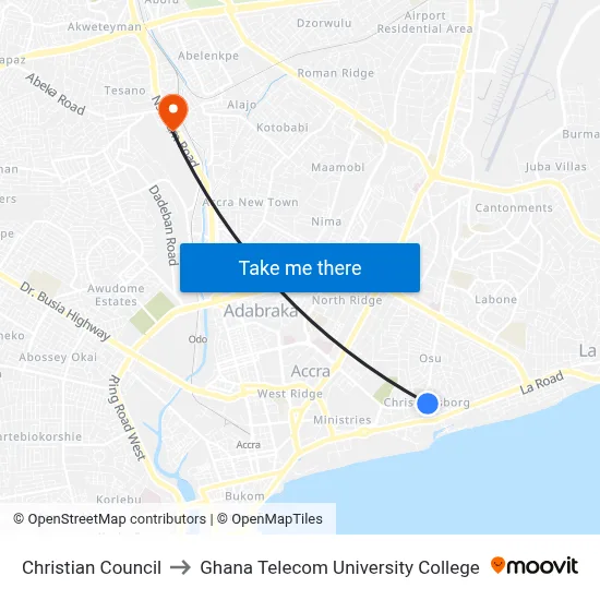 Christian Council to Ghana Telecom University College map