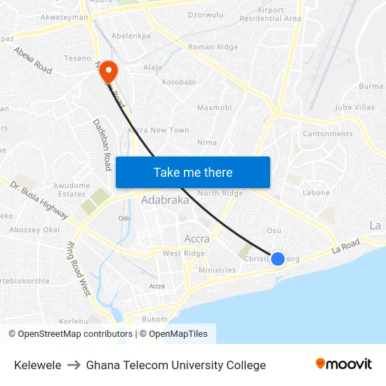 Kelewele to Ghana Telecom University College map