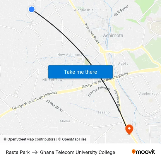 Rasta Park to Ghana Telecom University College map