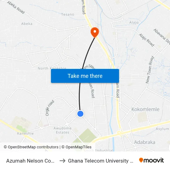 Azumah Nelson Complex to Ghana Telecom University College map