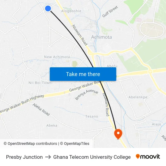 Presby Junction to Ghana Telecom University College map