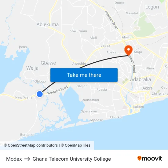 Modex to Ghana Telecom University College map