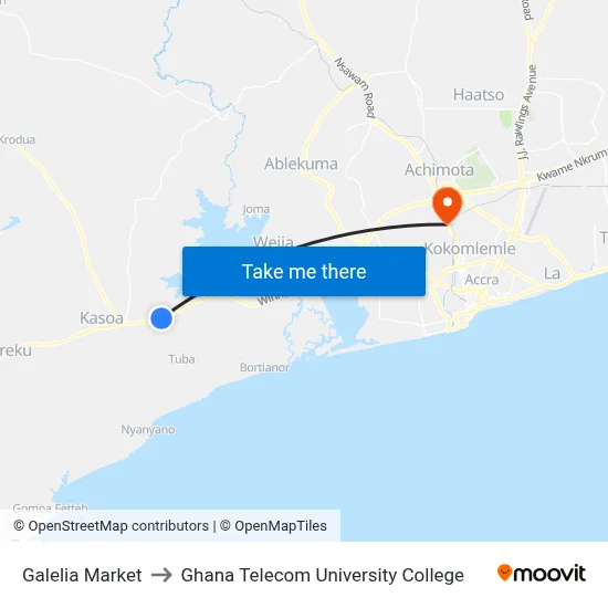 Galelia Market to Ghana Telecom University College map