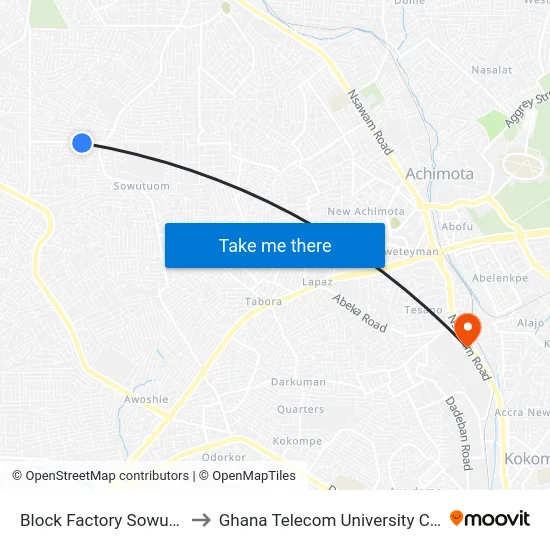 Block Factory Sowutuom to Ghana Telecom University College map
