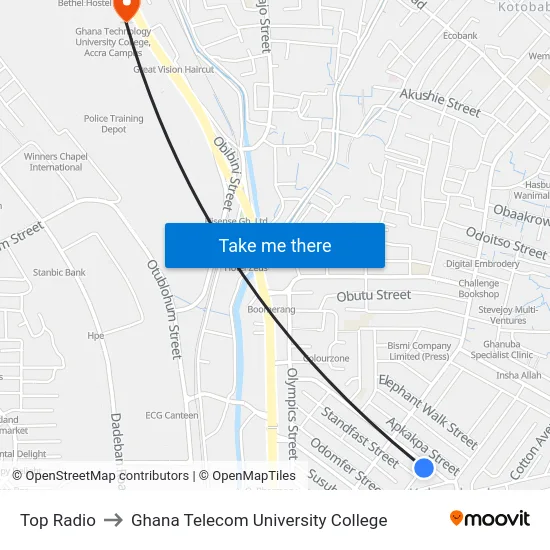Top Radio to Ghana Telecom University College map