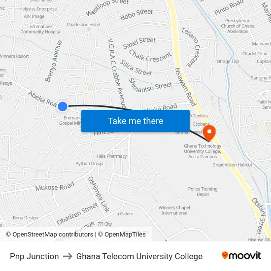 Pnp Junction to Ghana Telecom University College map