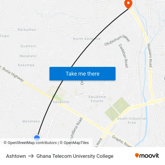 Ashtown to Ghana Telecom University College map