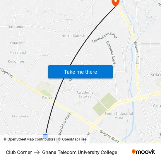 Club Corner to Ghana Telecom University College map