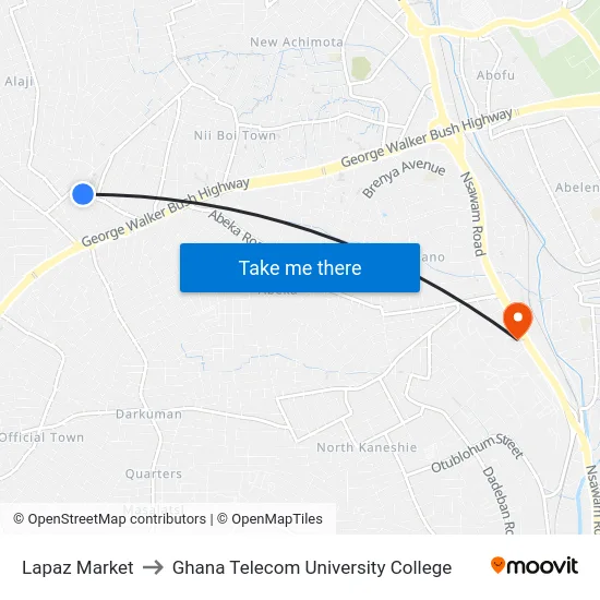 Lapaz Market to Ghana Telecom University College map
