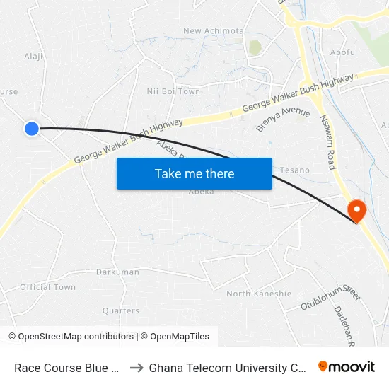 Race Course Blue Gate to Ghana Telecom University College map