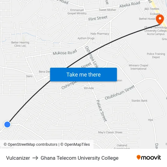 Vulcanizer to Ghana Telecom University College map
